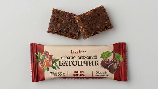 Батончик ВкусВилл ягодно-ореховый с вишней и клюквой