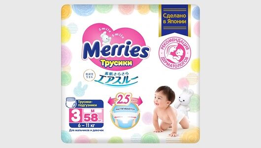 Merries Трусики-подгузники размер М 6-11 кг 58 шт