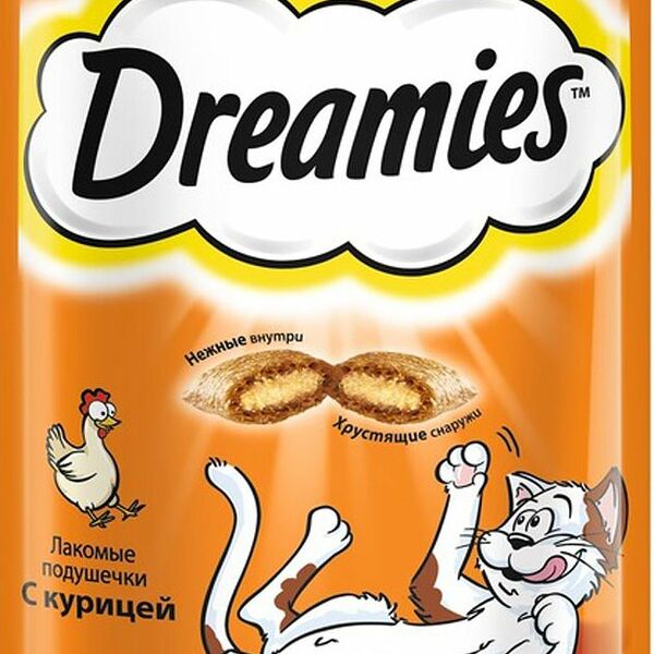 Лакомство для кошек Dreamies Лакомые подушечки с курицей
