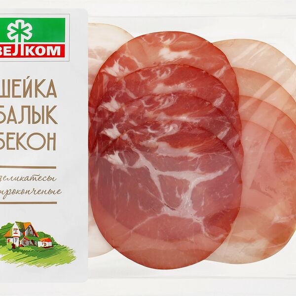 Ассорти сырокопченое Велком шейка, балык, бекон, нарезка 90 г
