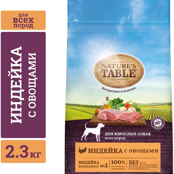 Сухой корм для собак Natures Table Индейка с овощами 2.3кг