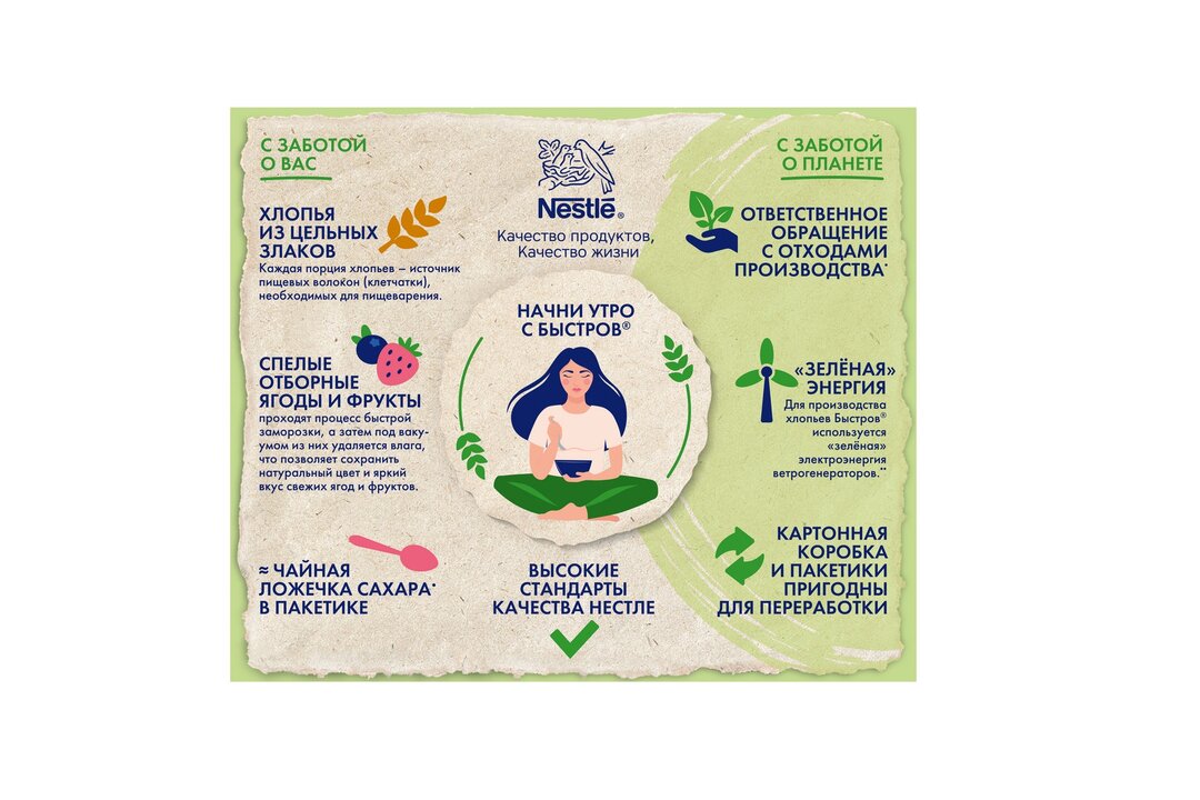 

Каша овсяная Быстров без варки черника, клубника, персик коробка 40 г х 6 шт