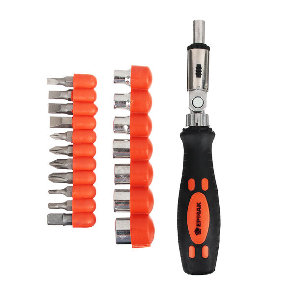 Ермак отвертка реверсивная с набором бит и головок rrs004 19пр