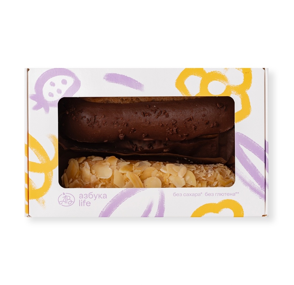 

Набор эклеров: ванильный и шоколадный из муки без глютена и без сахара Азбука life 105 г