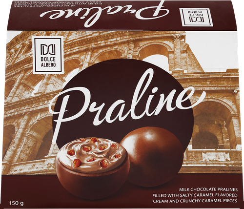 

Конфеты DOLCE ALBERO из молочного шоколада с кремом со вкусом соленой карамели и с кусочками карамели