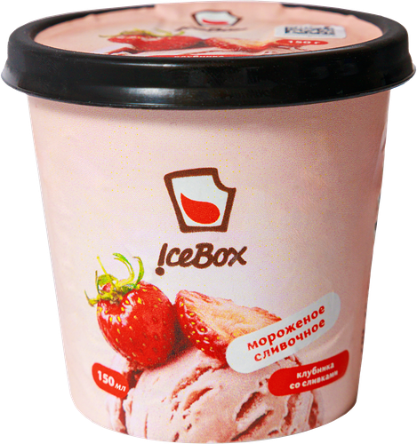 Мороженое ICE BOX Клубника со сливками сливочное 6,6%, без змж, картонный стакан, 65г