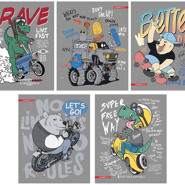 Тетрадь ACADEMY STYLE Поехали! А5, 48 листов, в клетку, на скрепке, Арт. 13041/5, в ассорт.