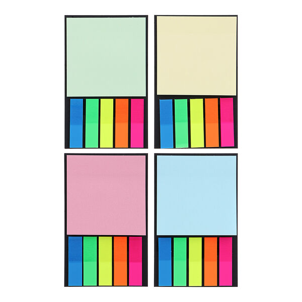 Набор (листочки самоклеющиеся и закладки), бумага, полиэтилен, 13х8см, 4 цвета, в ассортименте