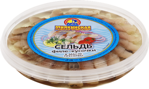 

Сельдь Миякинская Рыбная Компания филе-кусочки в масле 150 г