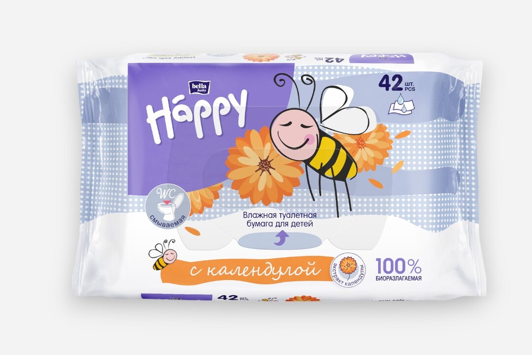 

Бумага туалетная влажная детская bella baby Happy с экстрактом календулы