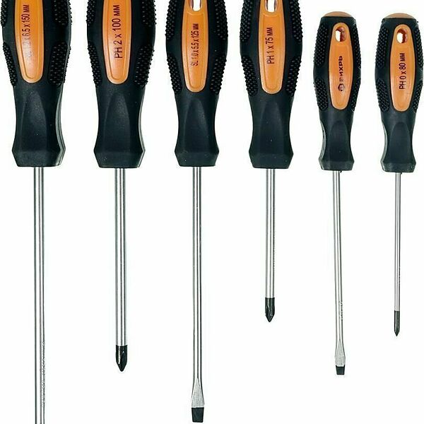 Набор отверток  Вихрь 6 шт., с намагниченными наконечниками, черные, 31 см