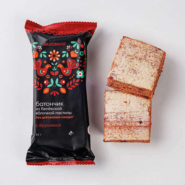 Батончик из белевской яблочной пастилы с брусникой