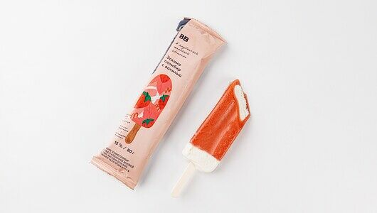 Эскимо ВкусВилл пломбир с ванилью в клубничной желейной оболочке