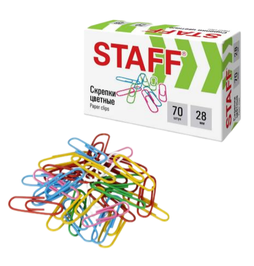 Скрепки Staff 28 мм цветные 70 шт