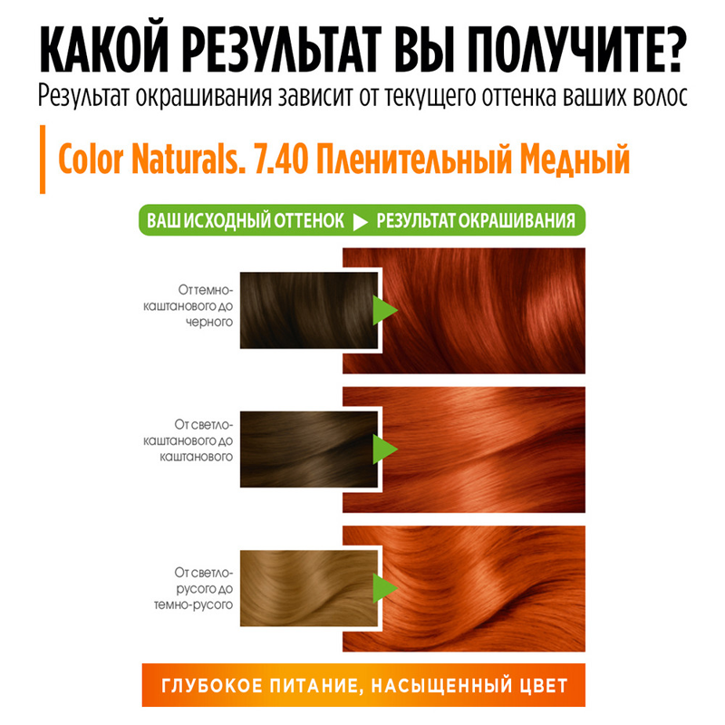 

Крем-краска для волос Garnier Color Naturals стойкая питательная оттенок 7.40 Пленительный медный 110 мл