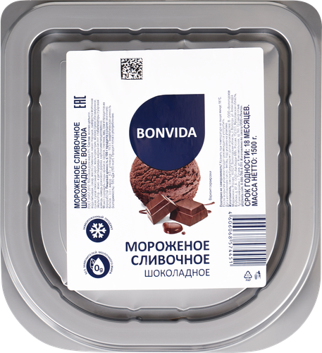 

Мороженое Bonvida Сливочное шоколадное 8%, без змж, 1.5 кг