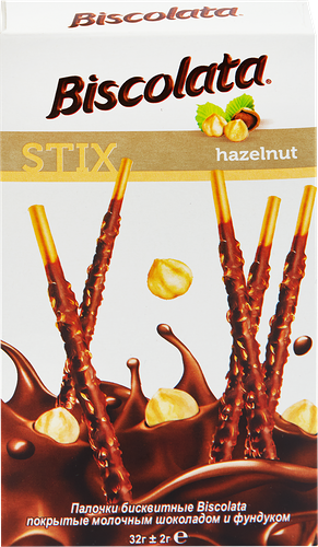 Палочки бисквитные SOLEN Biscolata stix hazelnut, молочный шоколад и фундук, 32г