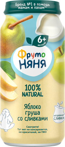

Пюре ФрутоНяня из яблок и груш со сливками и сахаром с 6 месяцев 250 г