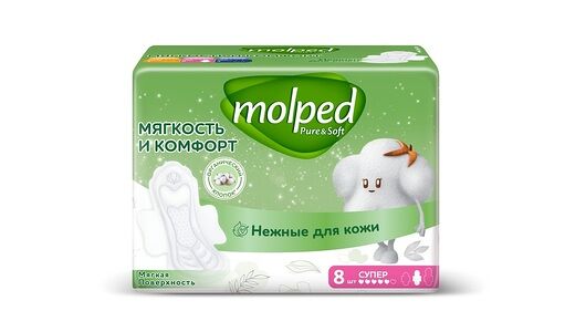Прокладки MOLPED Pure&Soft Супер c крылышками, ультратонкие 8 шт