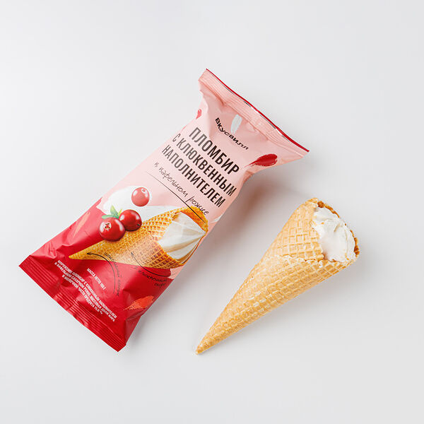 Пломбир с клюквенным наполнителем в ваф.рожке(Продукт замороженный)