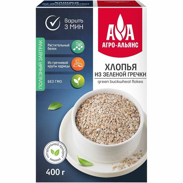 Хлопья Агро-Альянс из зелёной гречки, 400г