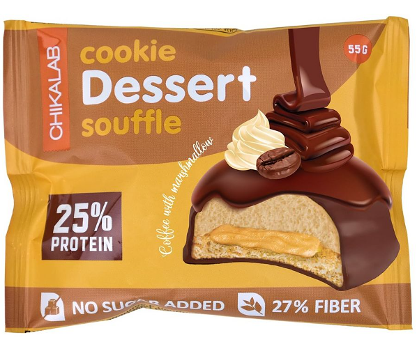 Chikalab Desserts souffle Печенье-суфле протеиновое без сахара вкус Кофе с маршмэллоу глазированное 55 г 1 шт