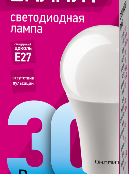 Лампа светодиодная Онлайт E27 4000K холодный свет, груша, 30 Вт
