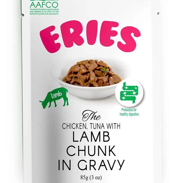 Влажный корм Pettric Eries для любых кошек Ягненок с тунцом и курицей кусочки в соусе 85г