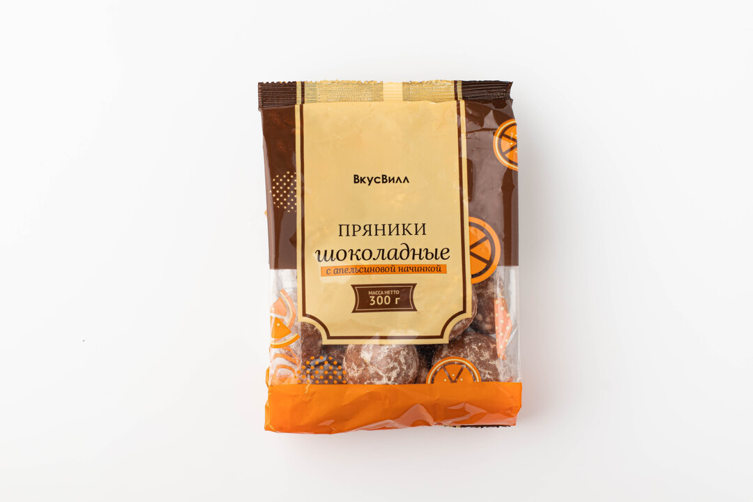 

Пряники Шоколадные с апельсиновой начинкой 300 г