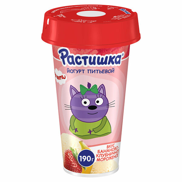 Йогурт питьевой Растишка со вкусом бананово-клубничного мороженого 2.8%, 190 г