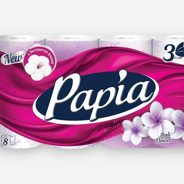 Бумага туалетная Papia Bali Flower 3 слоя, 8 штук