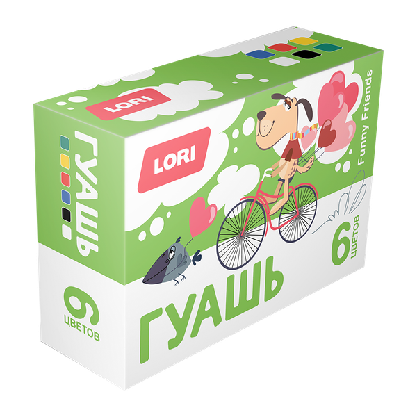 Гуашь Lori Funny Friends 15 мл, 6 цветов, 210г