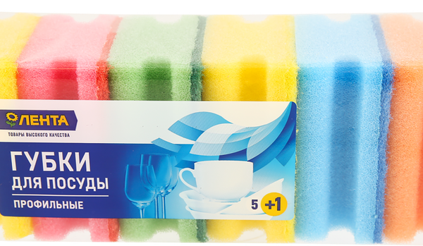 Губки для посуды ЛЕНТА профильные 9х7х4,4см, 5+1шт