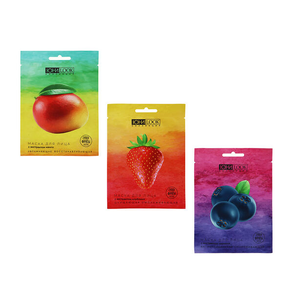 Юниlook набор маска тканевая для лица суперфрукты 22 мл х 3шт, 3 вида, в ассортименте