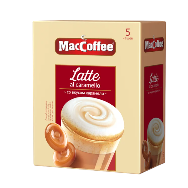 Напиток кофейный растворимый MACCOFFEE 3в1 Латте со вкусом карамели 5 шт в упаковке