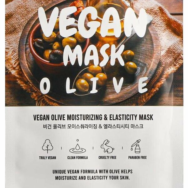 Маска для лица The nicess Vegan увлажнение и эластичность с оливковым маслом тканевая