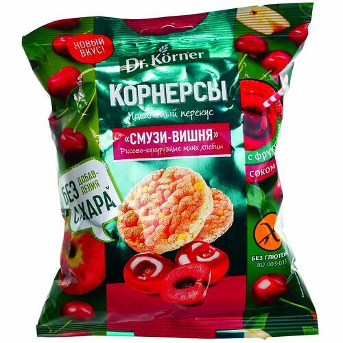 Хлебцы-мини Dr. Korner (Доктор Кернер) Корнерсы рисово-кукурузные смузи-вишня без сахара, 40 г