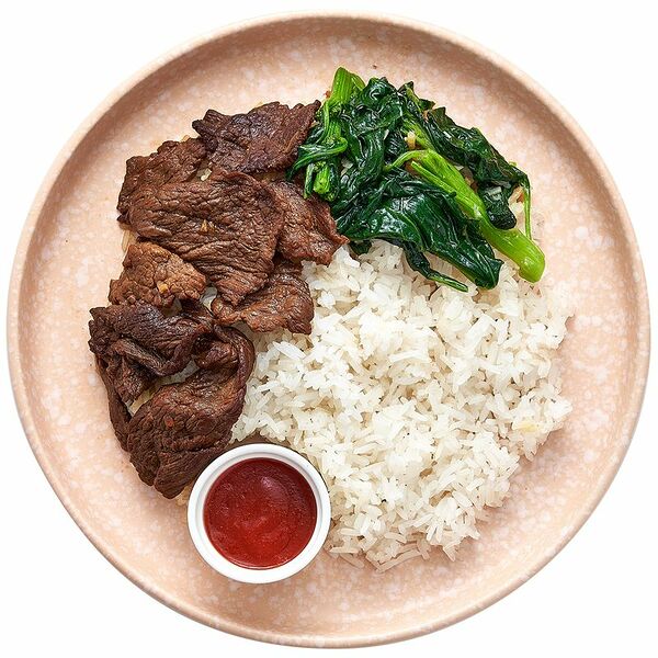 Говядина в карамельном соусе с паровым рисом, 250г