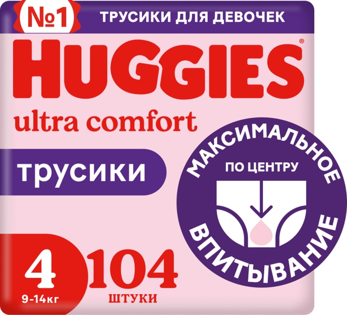 

Трусики-подгузники Huggies для девочек №4 9-14 кг 104 шт