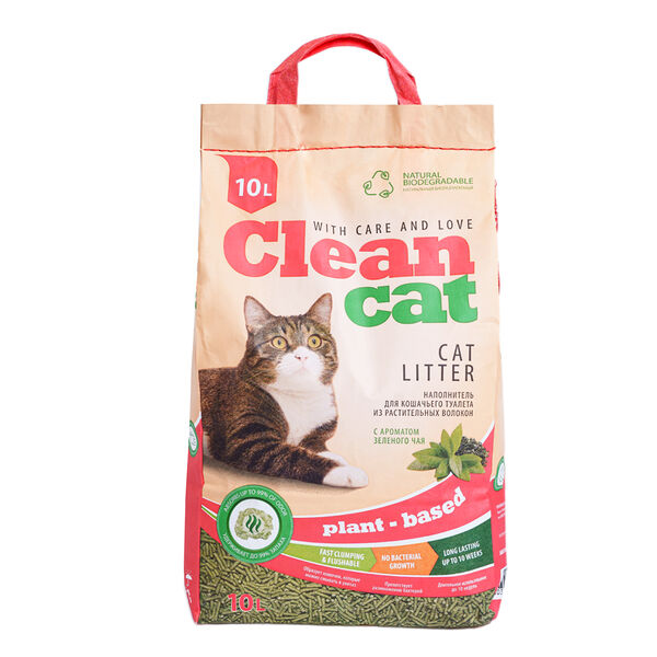 Наполнитель Clean Cat комкующийся растительный зеленый чай 10 л