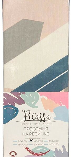 Простыня PiCassa 334 на резинке сатин набивной 140*200см