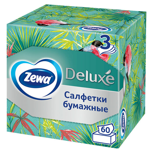 Салфетки бумажные в коробке Zewa Deluxe Арома Коллекция, 3 слоя, 60 шт.