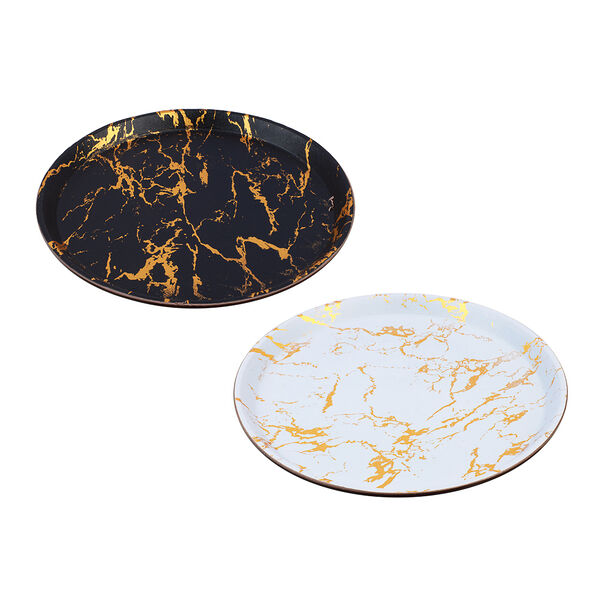 Поднос круглый с антискользящим покрытием Мрамор, 27.5 см, 2 цвета в ассортименте