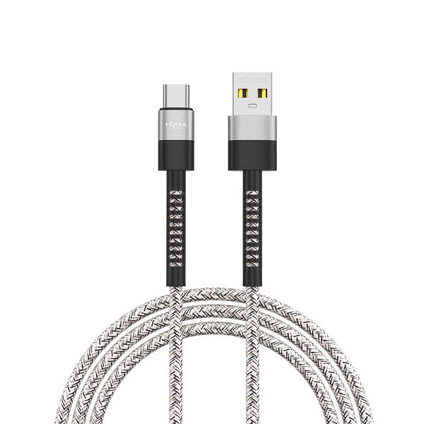 Forza кабель для зарядки вертикаль type-c, 1м, быстрая зарядка 2.4а, 12w, тканевый , серый