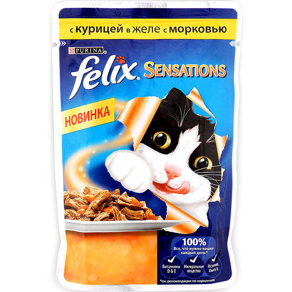 Корм для кошек Felix Sensations с курицей в желе с морковью 85 г