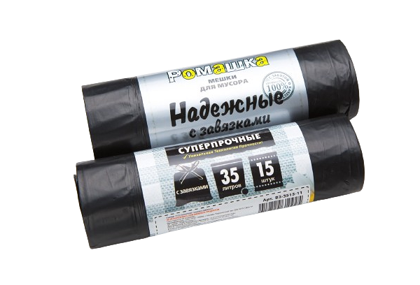 Мешки для мусора ПСД 35л/15 штук “НАДЕЖНЫЕ” с ЗАВЯЗКАМИ  18 мкн , ЧЕРНЫЕ