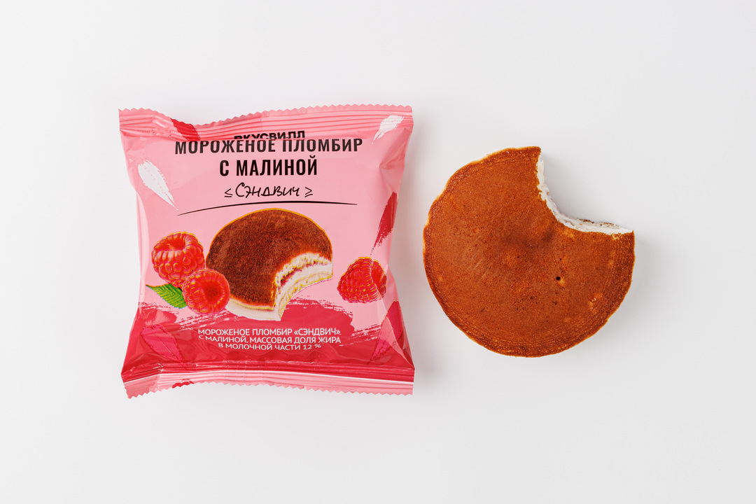 

Мороженое пломбир "Сэндвич" с малиной 73 г