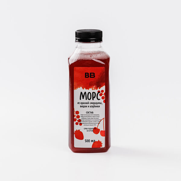 Морс из красной смородины, вишни и клубники, 500 мл