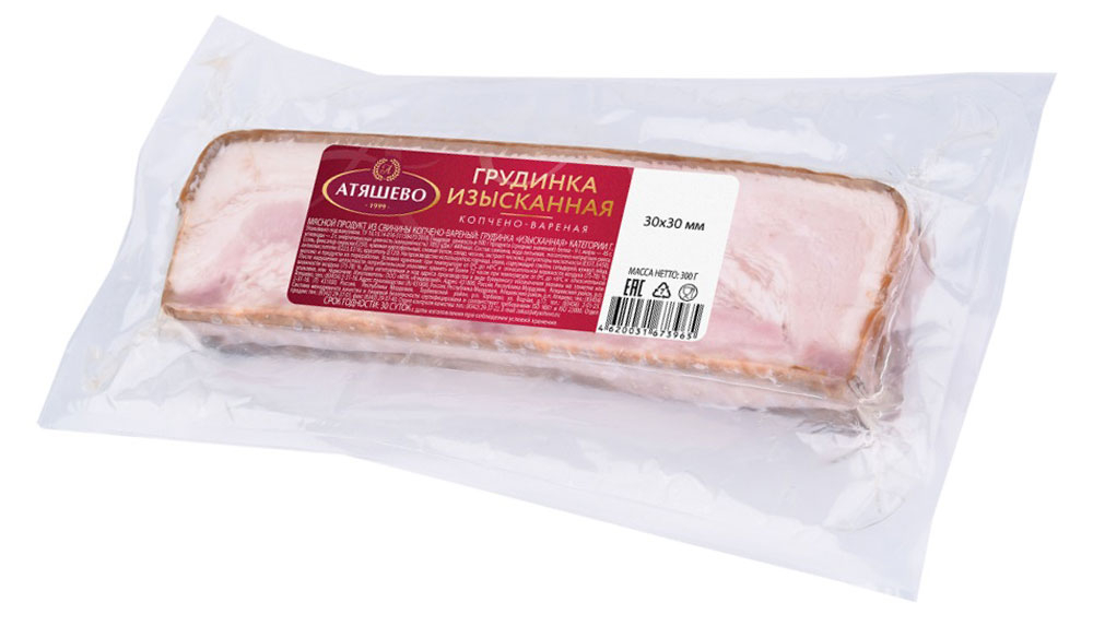 

Грудинка копчено-вареная Атяшево Изысканная 300 г