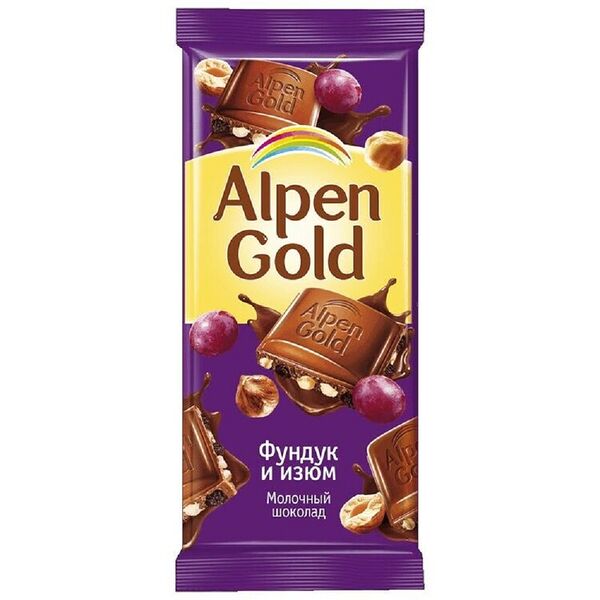 Шоколад молочный Alpen Gold фундук и изюм 80г
